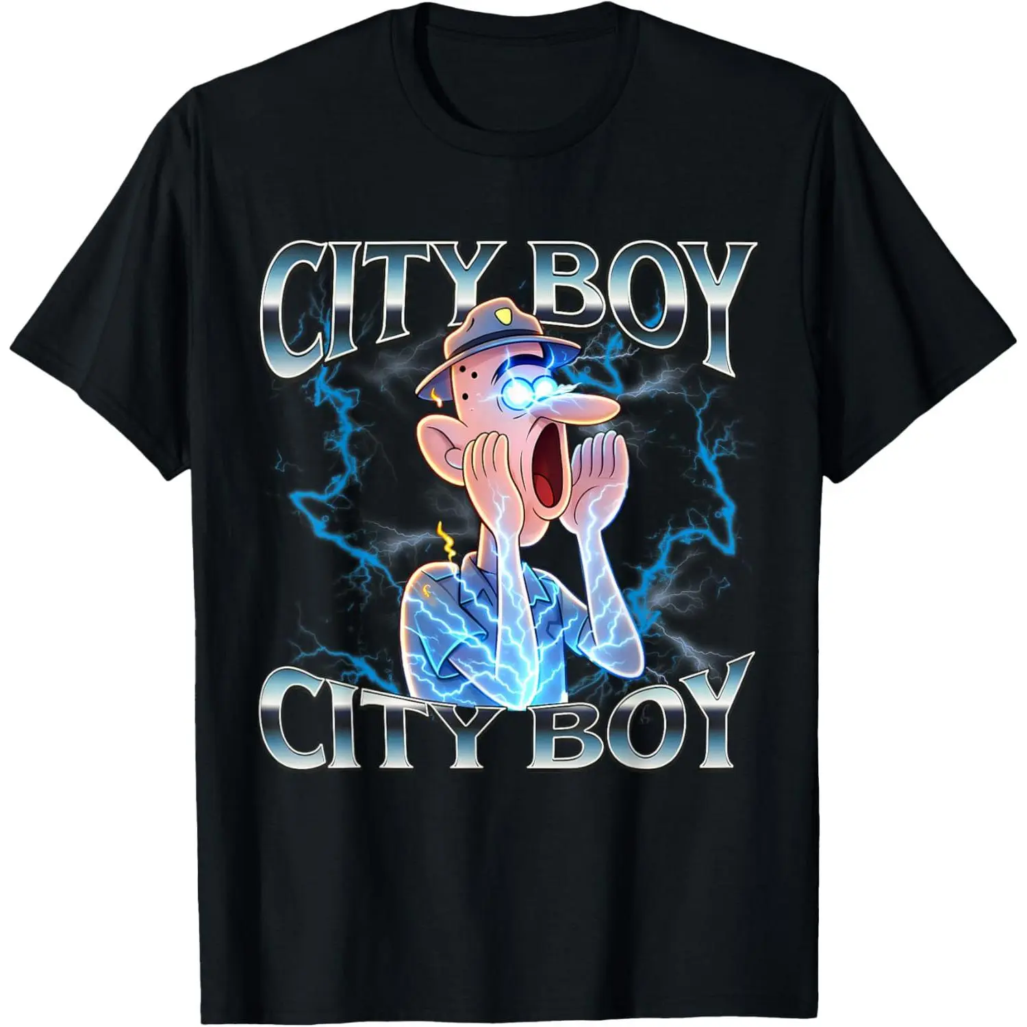 100% Cotton City Boy Brainrot Meme Reaction Loud Funny Cartoon T-Shirt