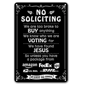 Humorous No Soliciting Sign for Front Door - Funny "We're Voting for Jesus" Metal Sign for House - Perfect Decorative Sign to Discourage Unwanted Visitors, 8 x 12 Inch