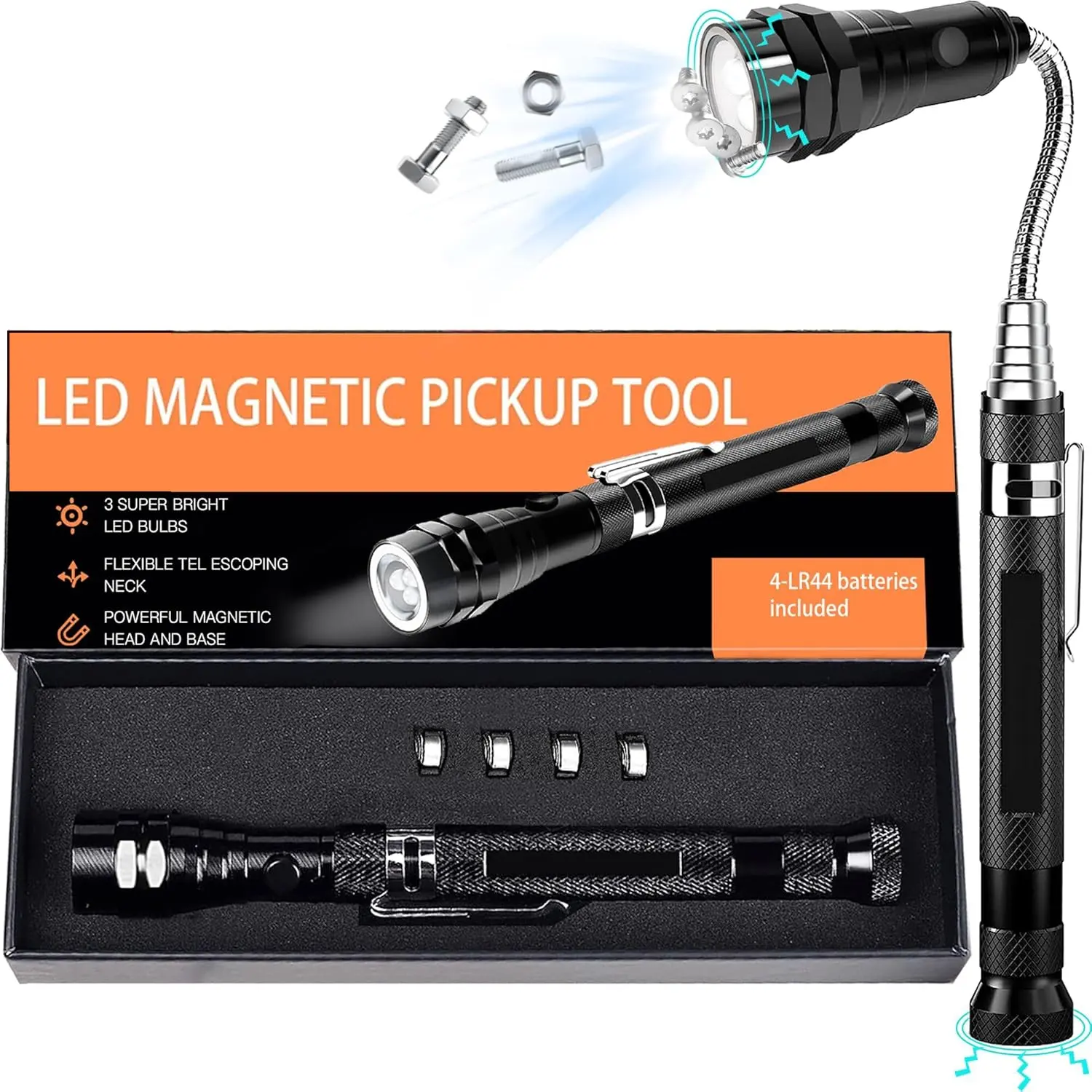 [2000 Lumens] Magnetic Flashlight Extended LED Light with Telescopic Magnet Pickup Tool, 360° Rotation and Retraction - Unique Gift - Men, Auto Repair Tools, Mechanics, Technicians, , Father's Day Gift