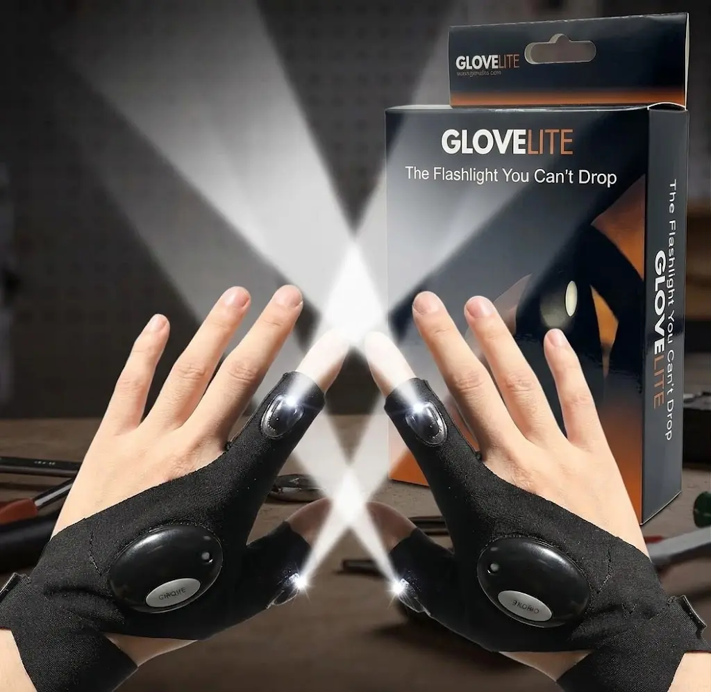LED Flashlight Gloves - 1 Size Hands-Free Finger Lights, Unique Mens Gifts, Gifts for Boyfriend, Sports & Outdoor Accessories for Camping (Black)