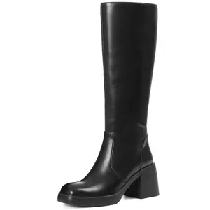 Women's Mid-Calf Block Heel Boots Square Toe Pull On Vintage Fashion Boots