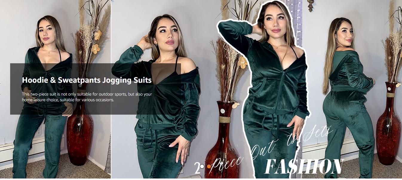 Women's Casual Velour Tracksuit Set Lightweight Full Zipper Hoodie & Workout Pants Velvet Sweatsuit Jogging Suits XS-XXL