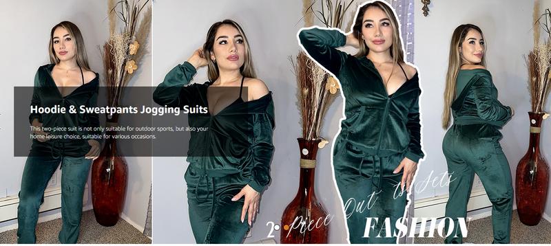 Women's Casual Velour Tracksuit Set Lightweight Full Zipper Hoodie & Workout Pants Velvet Sweatsuit Jogging Suits XS-XXL