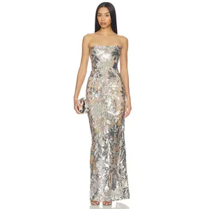 Bronx and Banco Dahlia Strapless Maxi Dress in Dark Silver