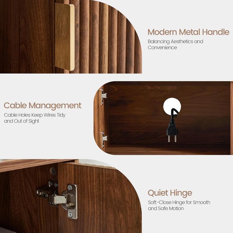 Giratree 62.2" Mid-Century Modern TV Stand, Curved Wooden Media Console with Slatted Storage Doors for 50–70 Inch TVs Giratree 62.2" Mid-Century Modern TV Stand, Curved Wooden Media Console with Slatted Storage Doors for 50–70 Inch TVs