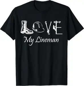 100% Cotton Love My Lineman wife husband Lineworker girlfriend linesman T-Shirt