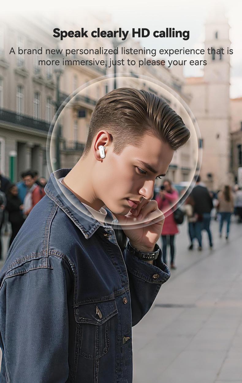 MINISO MS112 Wireless Earphones: Active noise cancellation, real-time translation, heart rate sensing, hearing aid function, Bluetooth connectivity, spatial audio, high-fidelity sound quality, USB-C charging.