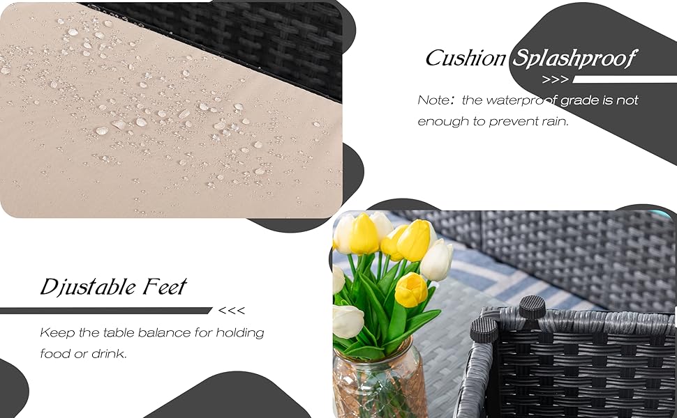 Walsunny Patio Furniture Set 7 Pieces Outdoor Rattan Chair Wicker Sofa Garden Conversation Bistro Sets for Yard, Pool or Backyard, Silver Gray