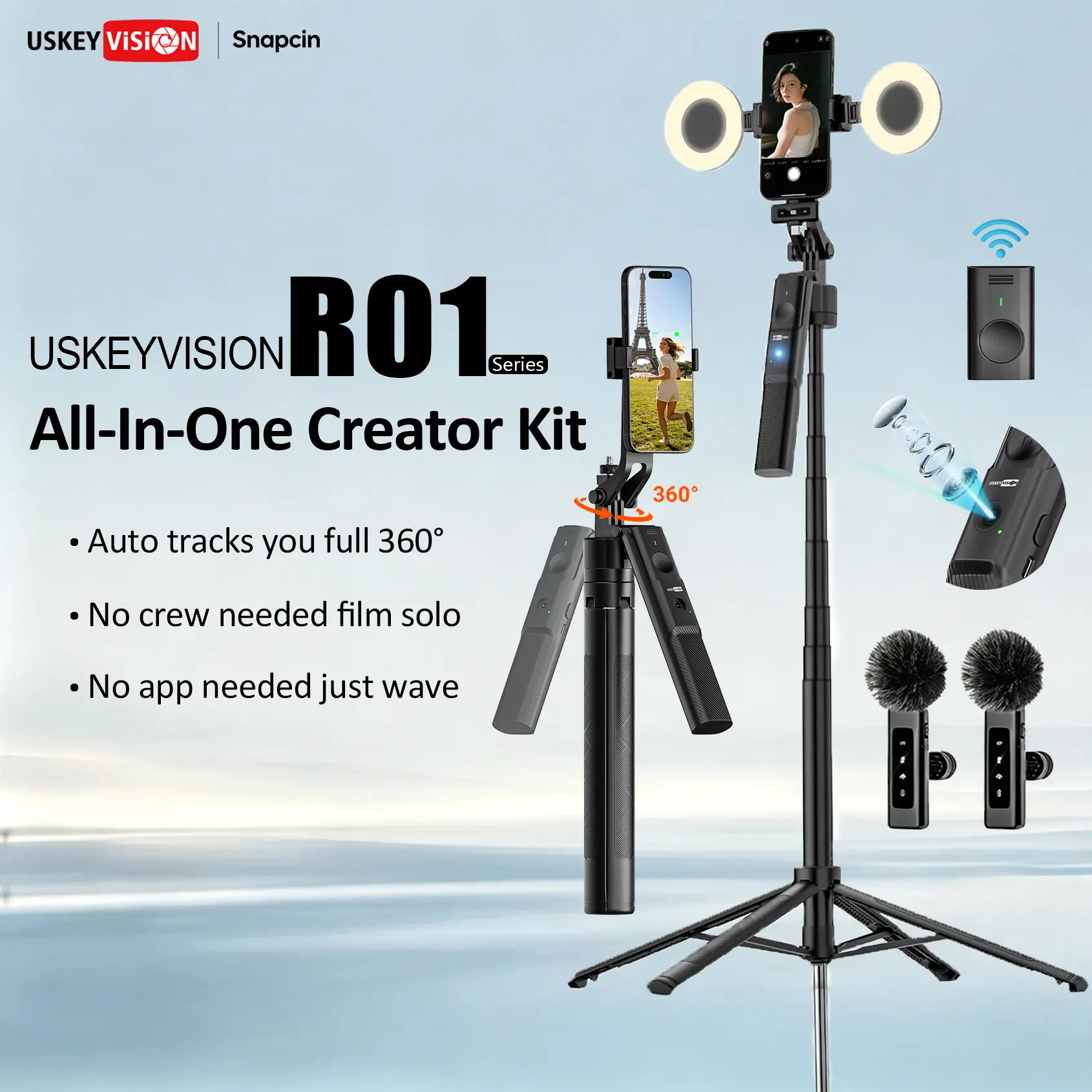 70in Adjustable Multi-Functional Smart AI Face Tracking Tripod - Mobile Phone Camera Stabilizer & Support, Long Tripod & 360-Degree Camera Stabilizer & Support with Microphone & Fill Light for iPhone & Android Smartphones, 360-Degree Camera Stabilizers &