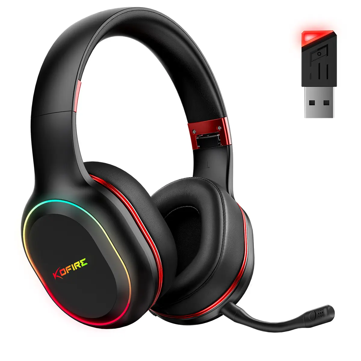 Picun Kofire UG-05 Over-Ear Wireless Gaming Headphones - 2.4G-Bluetooth Tri-Mode, ENC Noise Cancellation, RGB Lights, 3D Vibration, Electronic Audio, Multi-Device Compatibility, Headset for Gaming on PC, PS4, PS5, Switch