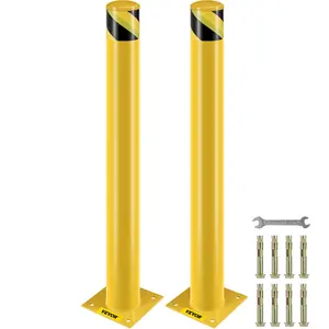 【FathersDayGift】VEVOR Safety Bollard,  , 42 Inch Height Bollard Post, 4.5 Inch Diameter Steel Pipe Safety Bollard Post, Yellow Steel Bollard, Steel Safety Bollard with 8 Anchor Bolts, Perfect for Traffic-Sensitive Area