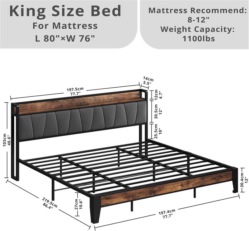 LIKIMIO Bed Frame, Storage Headboard with Charging Station, Solid and Stable, Noise Free, No Box Spring Needed, Easy Assembly LIKIMIO Bed Frame, Storage Headboard with Charging Station, Solid and Stable, Noise Free, No Box Spring Needed, Easy Assembly