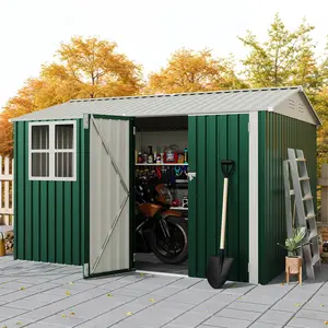 8x10 FT Outdoor Storage Shed,Metal Tool Shed with Clear Window, Lockable Doors,Large Garden Storage Box,Sheds Storage for Backyard Patio Lawn, Green