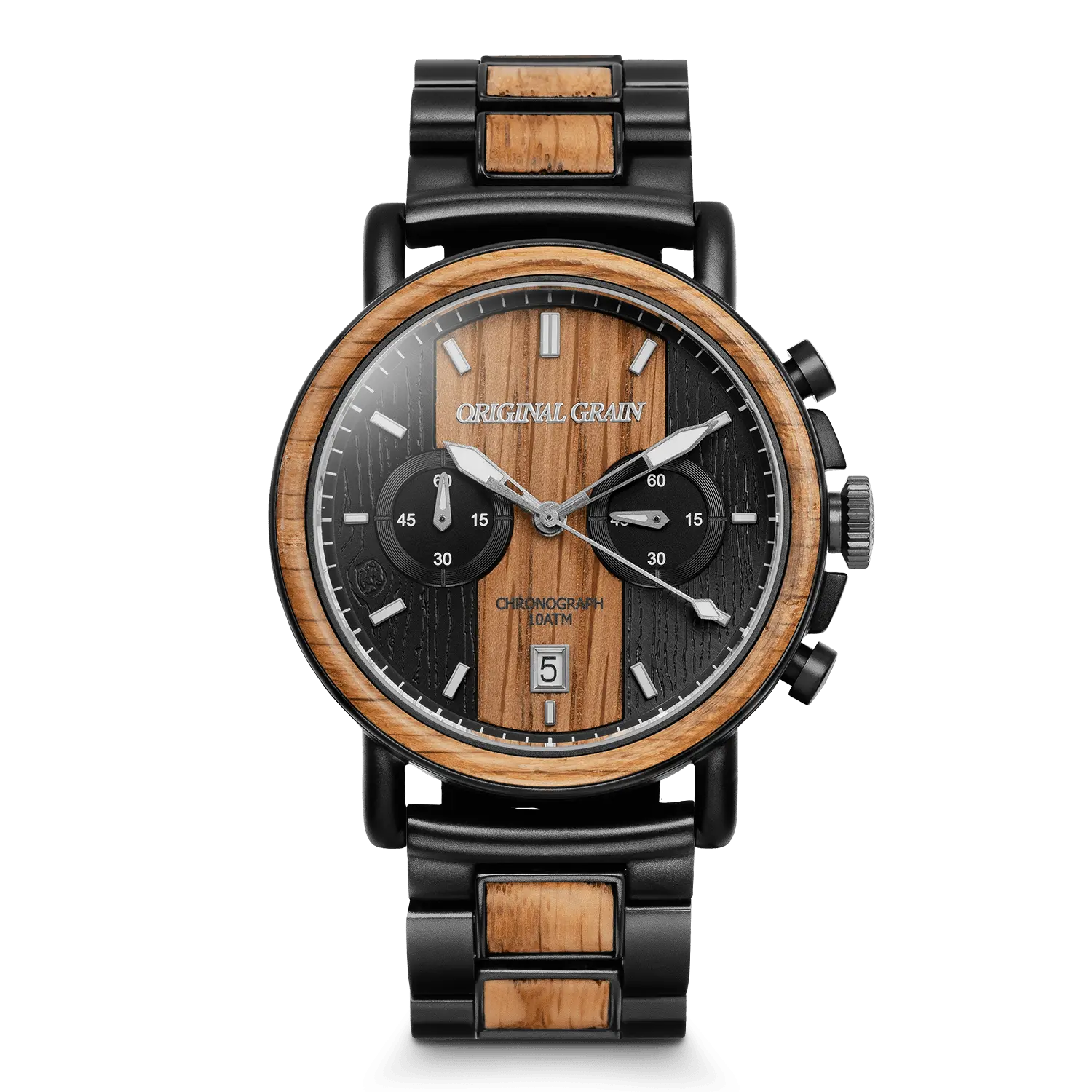 Men's Whiskey Black 44mm Chronograph Casual Fashion Watch - Black Metal Fashionable Wristwatch, Black Metal Wrist Watches