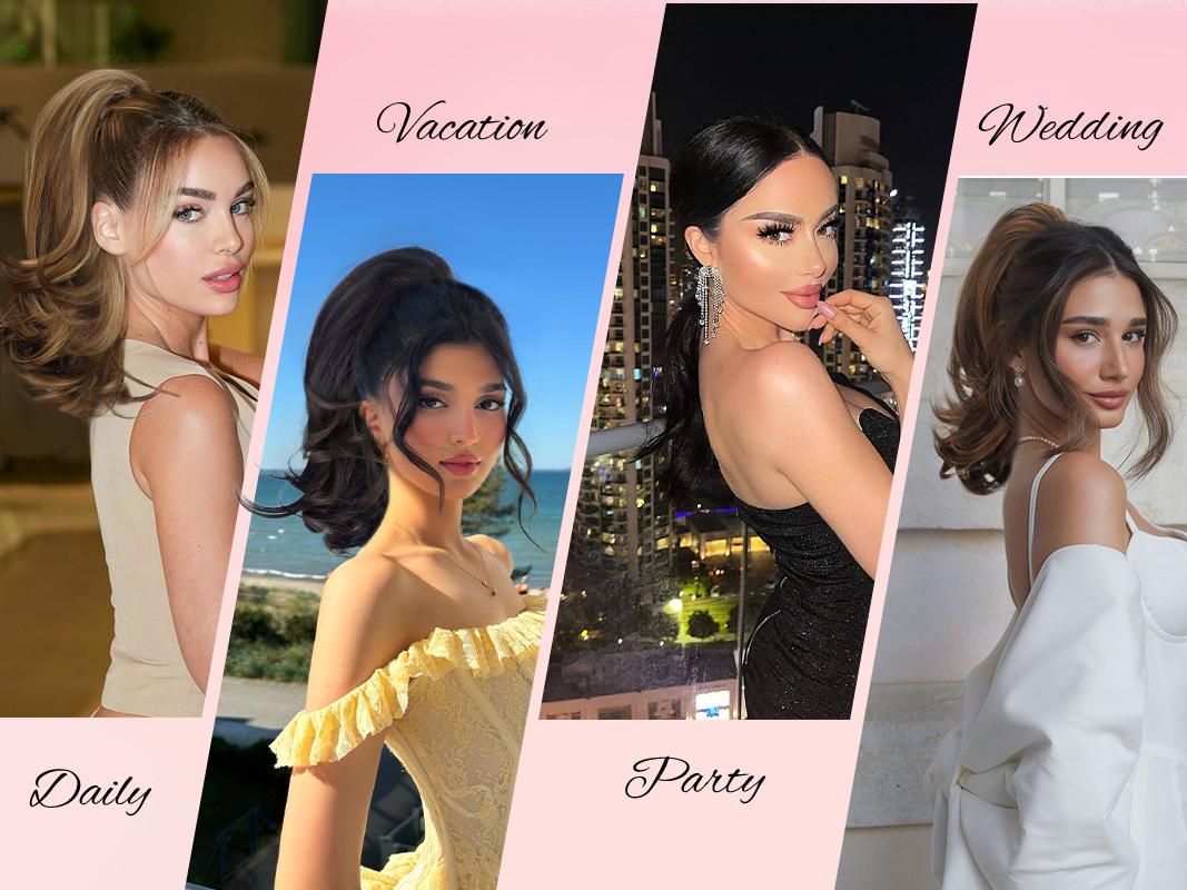 HIUSVO Ponytail Extension 12 Inch Wavy Pony Tail Clip in Claw Hair Extensions Synthetic Hairpiece Natural Looking for Women