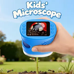 RIVGOT 4K Kids Digital Microscope, 2.0" Screen, 1000X Zoom, Rechargeable Portable Mini HD Microscope for Outdoor Exploration, Science & STEM Education, Ages 3+