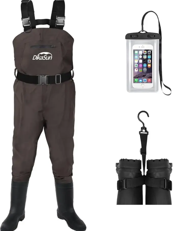 Dikasun Men's Bootfoot Style Full-Length Chest Waders - 210D Nylon, Waterproofing, Lightweight, Breathable Wading Gear for Fishing, Duck Hunting, Professional Outdoor Sports Clothing, Male