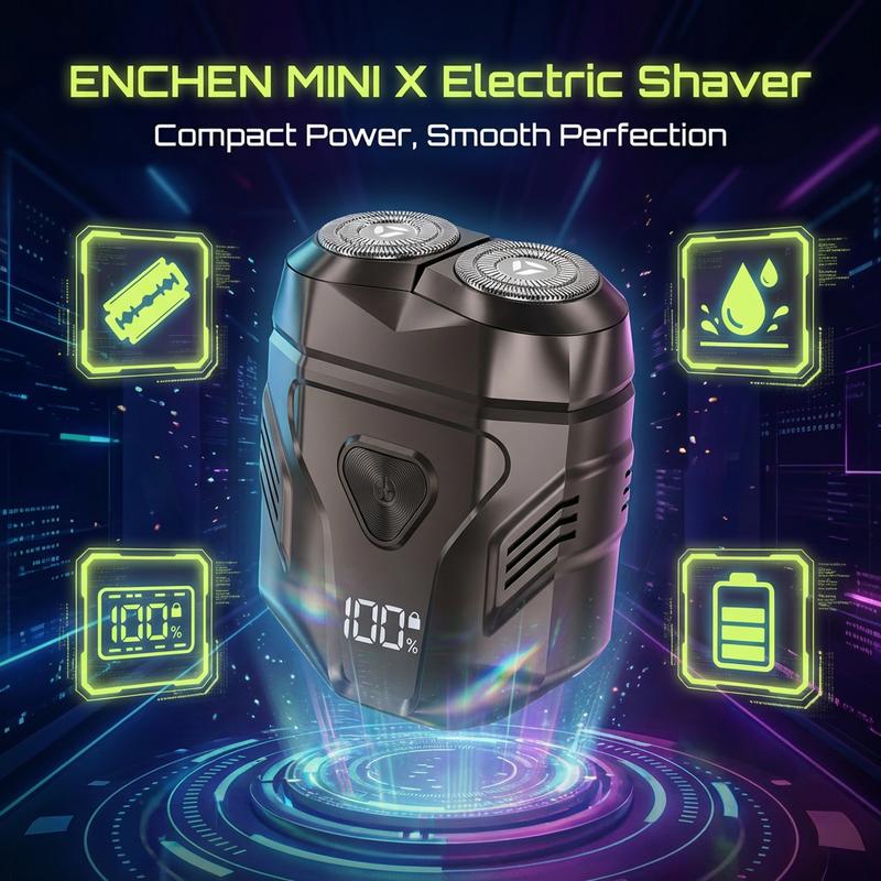 Enchen MINIX Premium Portable Electric Shaver for Men – Compact Foil Shaver with Dual Flex Heads, Fast Clean Shave, Waterproof & Rechargeable, A Perfect Valentine’s Day Gift for Him, 2/3 card-size