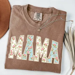 Comfort Colors Mama Floral Pearl Accent Printed Tshirt, Cottagecore Floral Tee, Botanical T-shirt, Nature Aesthetic Tee, April Birth Flower Gift