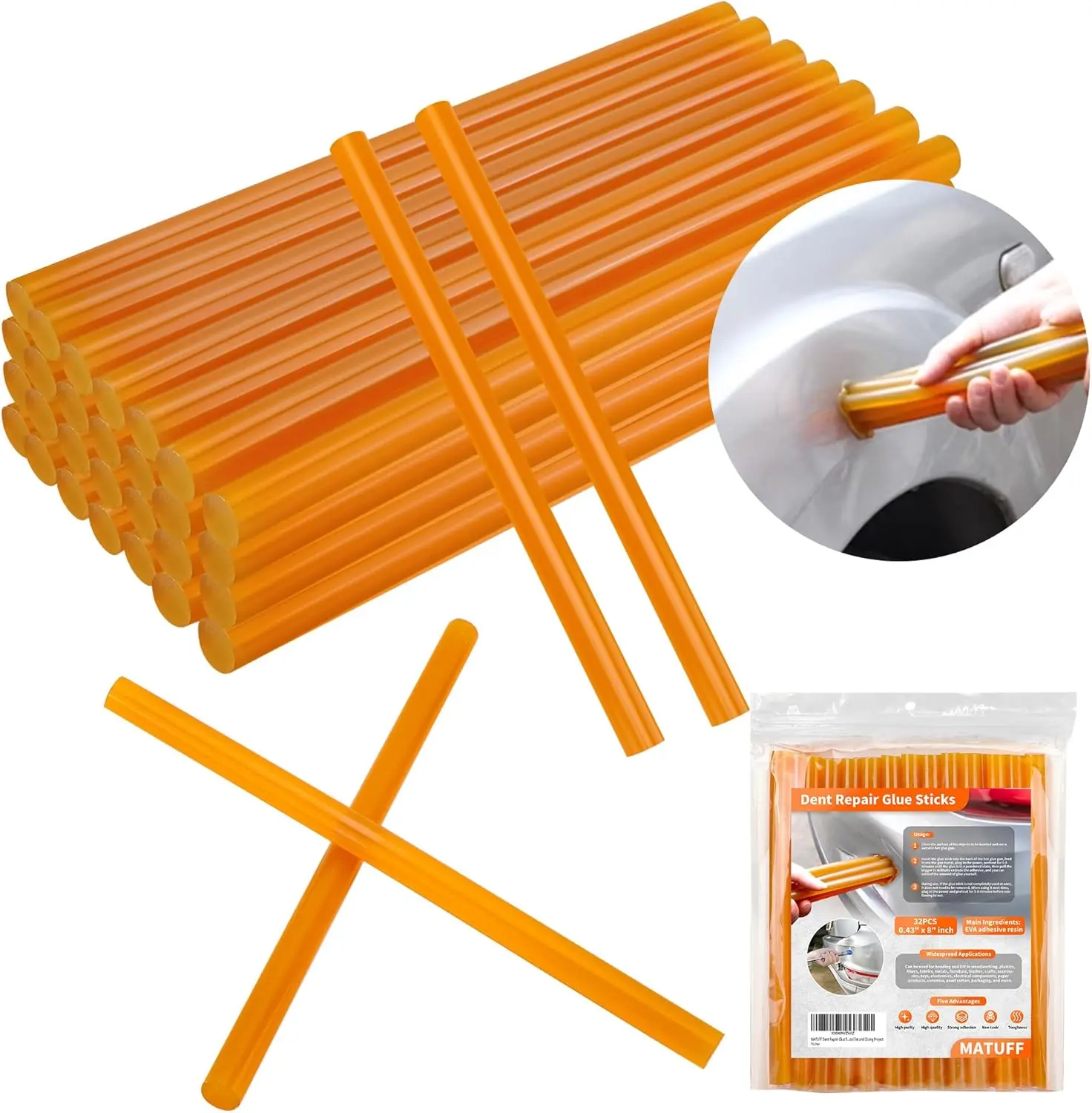 32 Pcs Dent Repair Glue Sticks, 0.43" Dia x 8" Long Yellow Hot Glue Sticks, Paintless Dent Repair Tool Kit PDR Glue Sticks for Craft Gun and Car Body Repair Dent Remover Tool