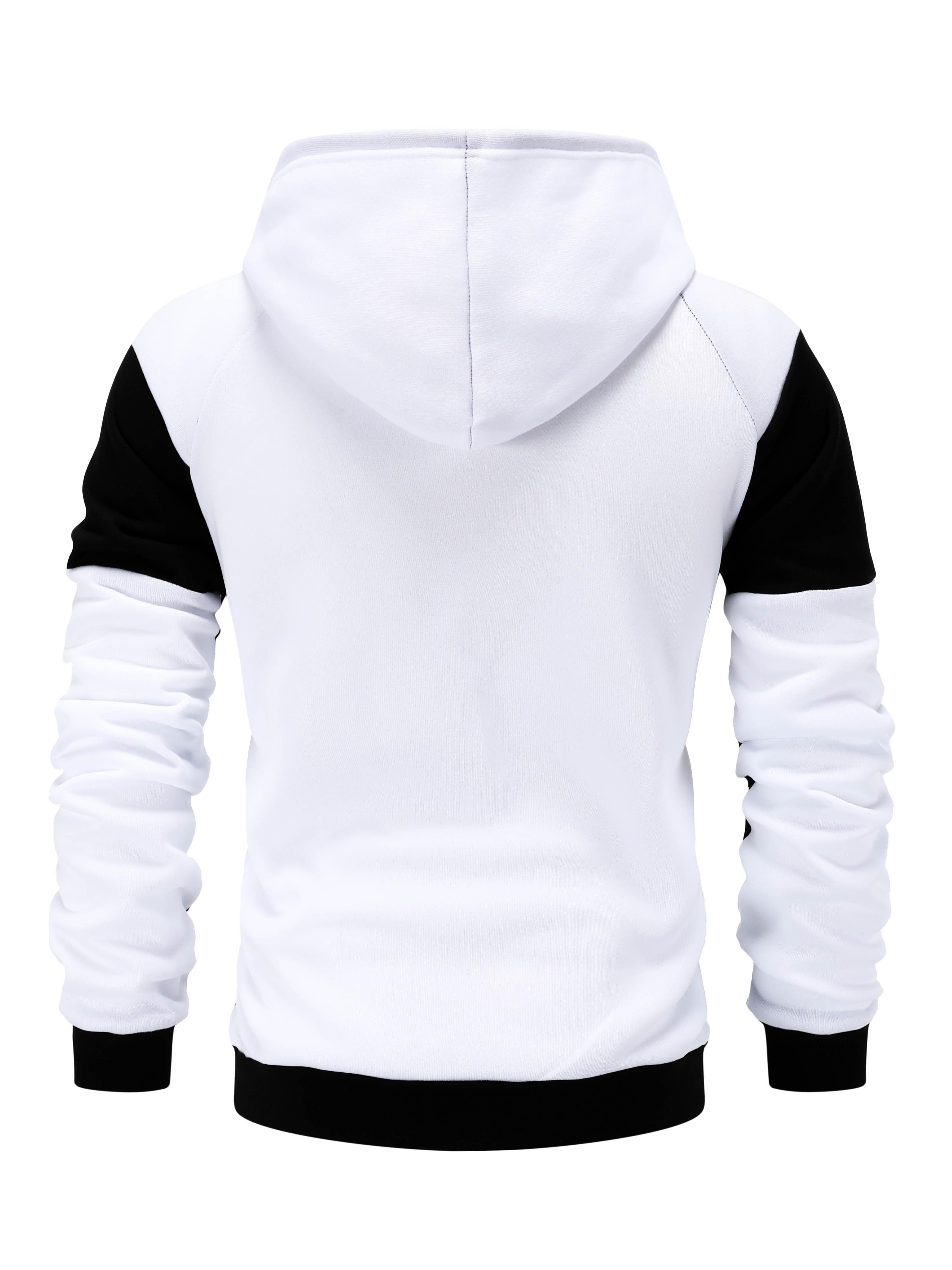 Fashionable Men's Color Block Hooded Sports Set – Zippered 2-Piece Casual Sportswear, Suitable for Everyday Wear