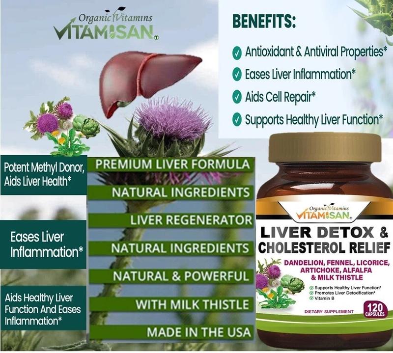 Liver Cleanse & Detox Support Supplement 1600mg with 120 caps + Milk Thistle