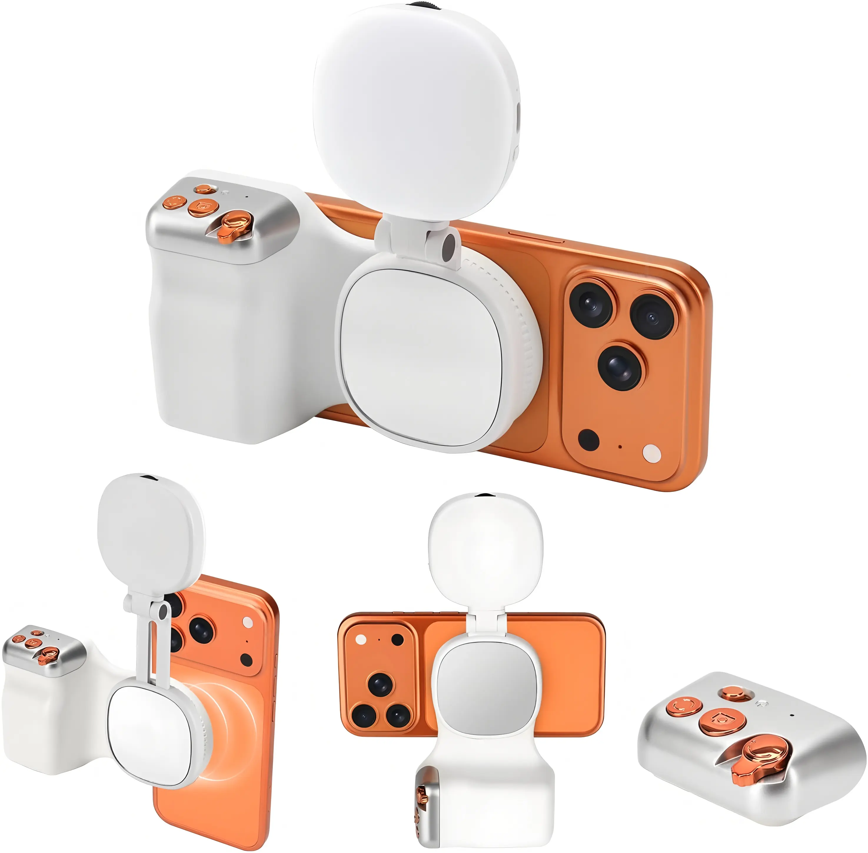 MAGNETIC Phone Camera Grip + C03 Magnetic Fill Light Silver Bundle Kit Compatible with Apple MagSafe & Android Devices Creator Kit for Selfies Photography TikTok Video Calls & Creation - Smartphone, Button