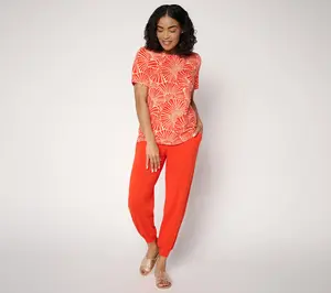 AnyBody Petite Cozy Knit Printed Tee & Jogger Set