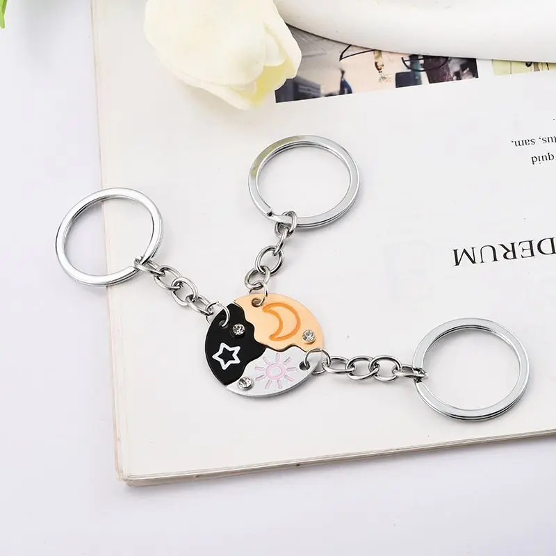 Unisex 3-Pcs Sun-Moon-Star Trio Puzzle Keychain Set - BFF Commemorative Gift for Friends, Anniversary, Birthday, Backpacks, Purses, Phone Bags, Graduation, Bff Puzzle Pieces