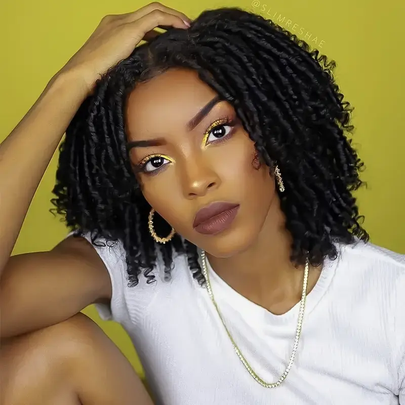 Afro Bob Synthetic Dreadlock Wig, Short Braided Faux Locs with Crochet Twists for Men and Women, Layered and Breathable, Synthetic Wigs, Afro Dreadlock Synthetic Full Machine Wigs