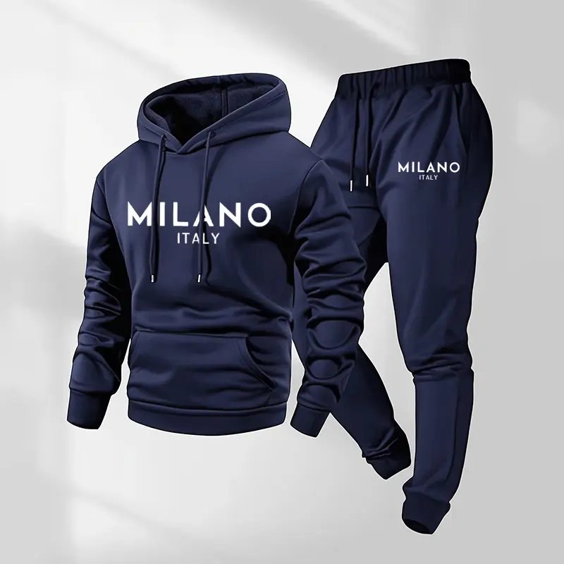 Men's Milano Printed Hoodie and Drawstring Sweatpants Set, Menswear, Casual Athletic Long Sleeve Hooded Jacket & Trousers for Fall & Winter, Men's Clothing for Daily Wear, Sportswear Indoor Outdoor, Tracksuit, Athleisure Summer Clothes