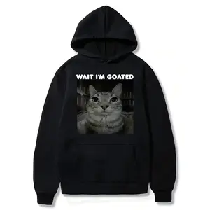 Wait Im Goated Funny Meme Cat Hoodie, Mens Women T-shirt, Casual Hoodie Hip Hop, Vintage Shirts Streetwear