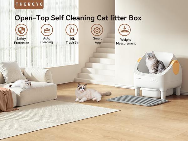 Thereye Open-Top Self-Cleaning Cat Litter Box, Automatic with App Control Wifi Odor-Free Waste Disposal Includes Trash Bags Litterbox Thereye Open-Top Self-Cleaning Cat Litter Box, Automatic with App Control Wifi Odor-Free Waste Disposal Includes Trash Bags Litterbox