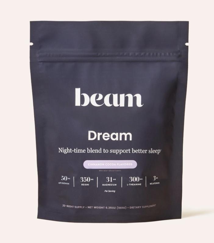 Beam Dream Viral Nighttime Hot Cocoa, 10 servings/bag, Cinnamon Cocoa, Brownie Batter, or Sea Salt Caramel, 30M+ Nights of Improved Sleep with Melatonin, L-Theanine, & Magnesium, No Added Sugar