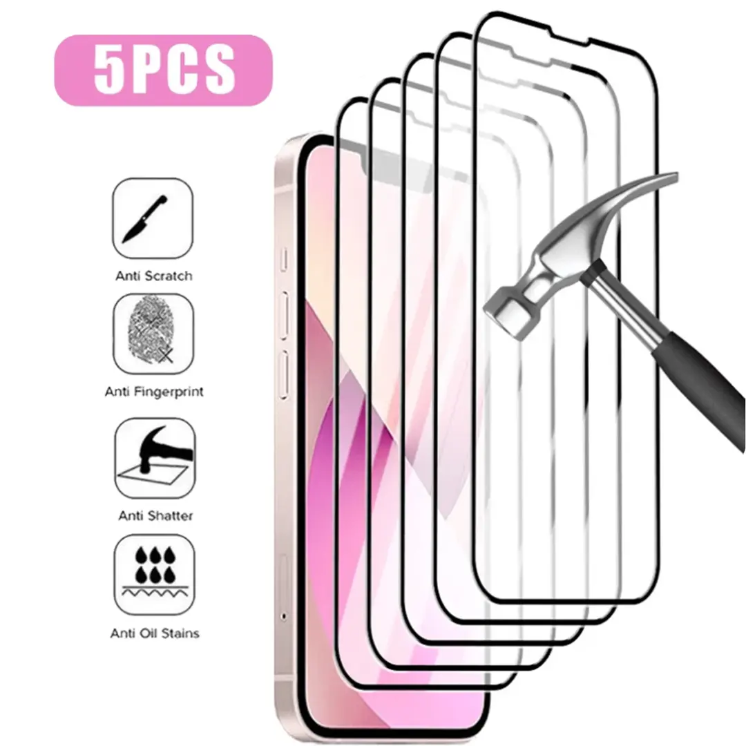 5PCS Anti-Fall Screen Protection Tempered Film Compatible With iPhone17,16,15,14,13,12,11, Xs, X,  Explosion-Proof Shatterproof Scratch Proof And Waterproof Glass Phone Toughened Film