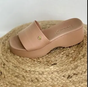 Women's Platform Slide Sandals with Gold Accent - Comfortable Lightweight Walking Shoes for Everyday Wear & Casual Outings - Footwear