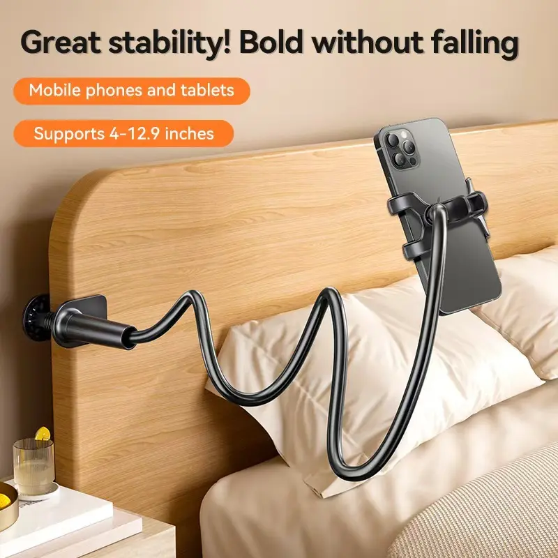 Ergonomic Gooseneck Rotating Phone Stand, Adjustable Mobile Accessory with Stable Base, 360° Rotation Clip-On Mount for 3.5–6.7" Phones, Casual Desk & Bed Frame Use, Protection-Focused Holder