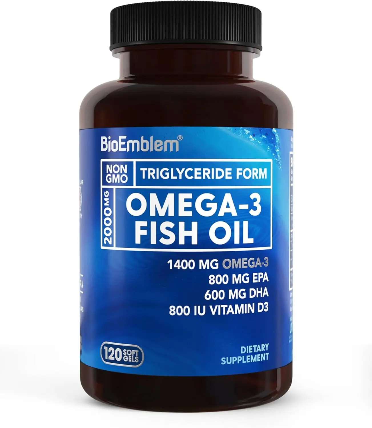 【BioEmblem】Omega-3 Fish Oil, High Absorption, 1400mg EPA &DHA Plus Vitamin D3, Non-GMO, Heart, Joint, & Brain Health Fish Oil Supplement