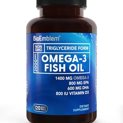 【BioEmblem】Omega-3 Fish Oil - Small Softgels, High Absorption, EPA & DHA with Vitamin D3, Non-GMO, Supports Heart, Joint & Brain Health, 1500mg