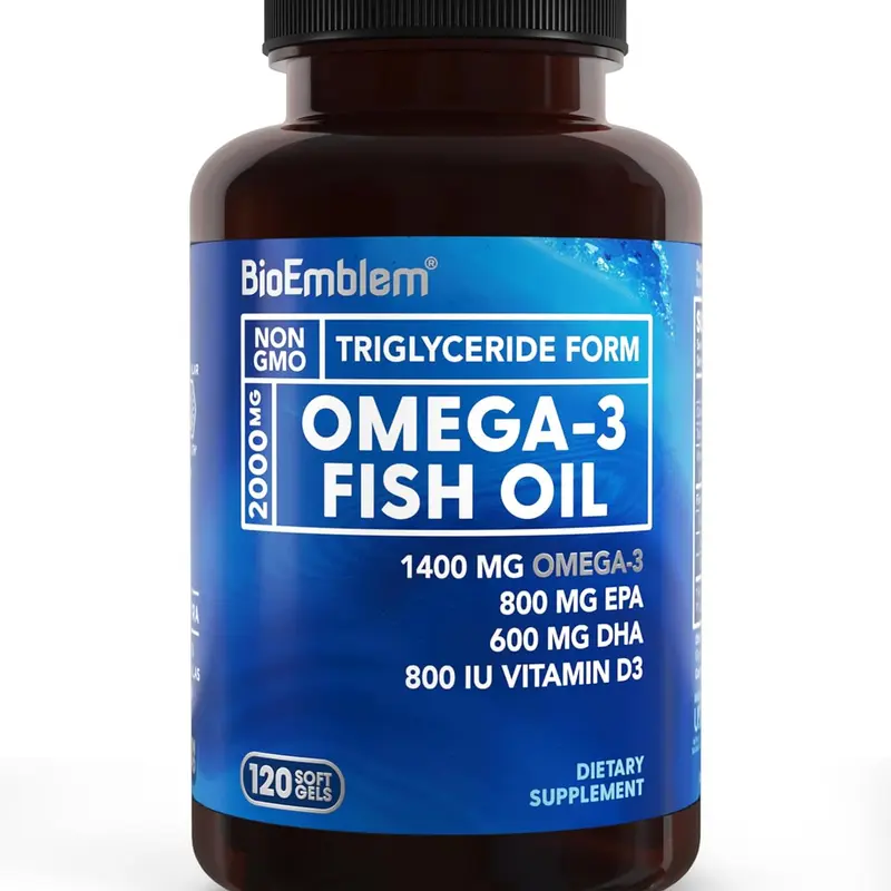 【BioEmblem】Omega-3 Fish Oil - Small Softgels, High Absorption, EPA & DHA with Vitamin D3, Non-GMO, Supports Heart, Joint & Brain Health, 1500mg