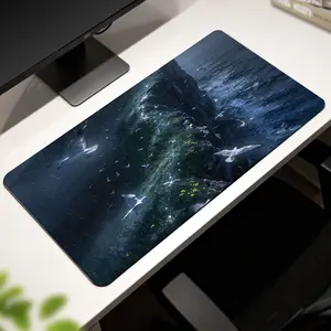 Pink FantaLIVEKEY Extra Large Mouse Pad 31.5x15.75in (80x40cm) Non-Slip Backing & Reinforced Edges  Artistic Seaside Cliff & Seagulls Design  Comfortable Gaming/Office Desk Mat with 0.12in Thickness  Smooth Tracking Surface​sy Butterfly Gaming Mo