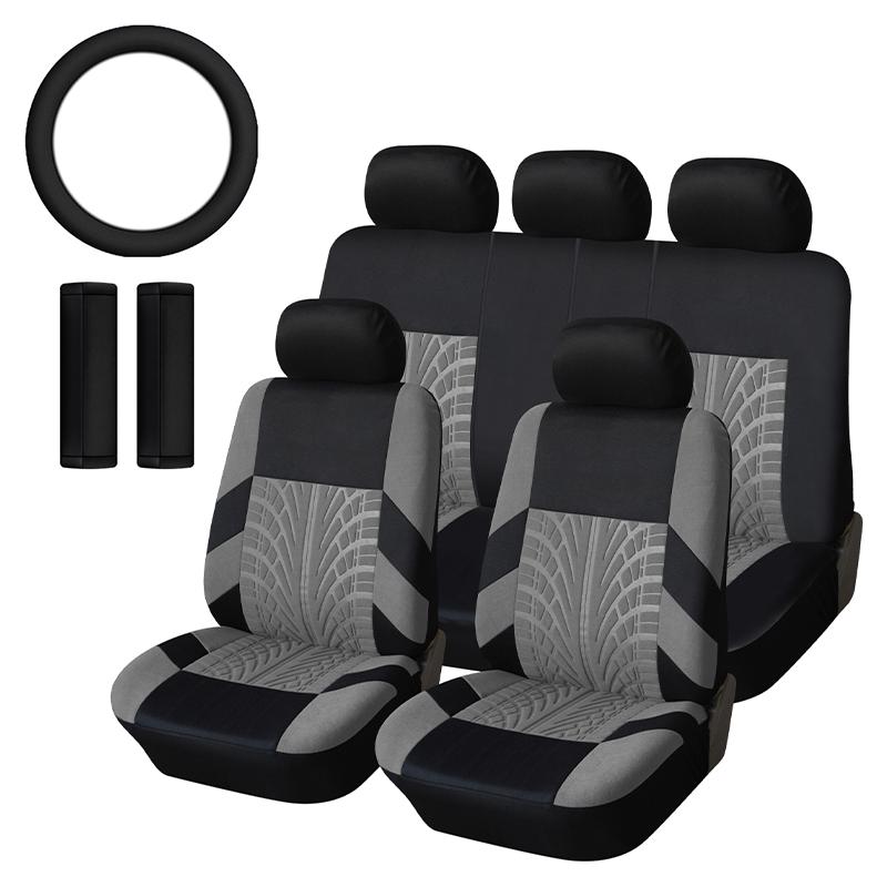 5 Seater Universal Car Seat Cover Full Set 3D Tire Print with Steering Wheel Cover Quick Install for Most Cars Trucks SUVs Easy No Dismantling Needed