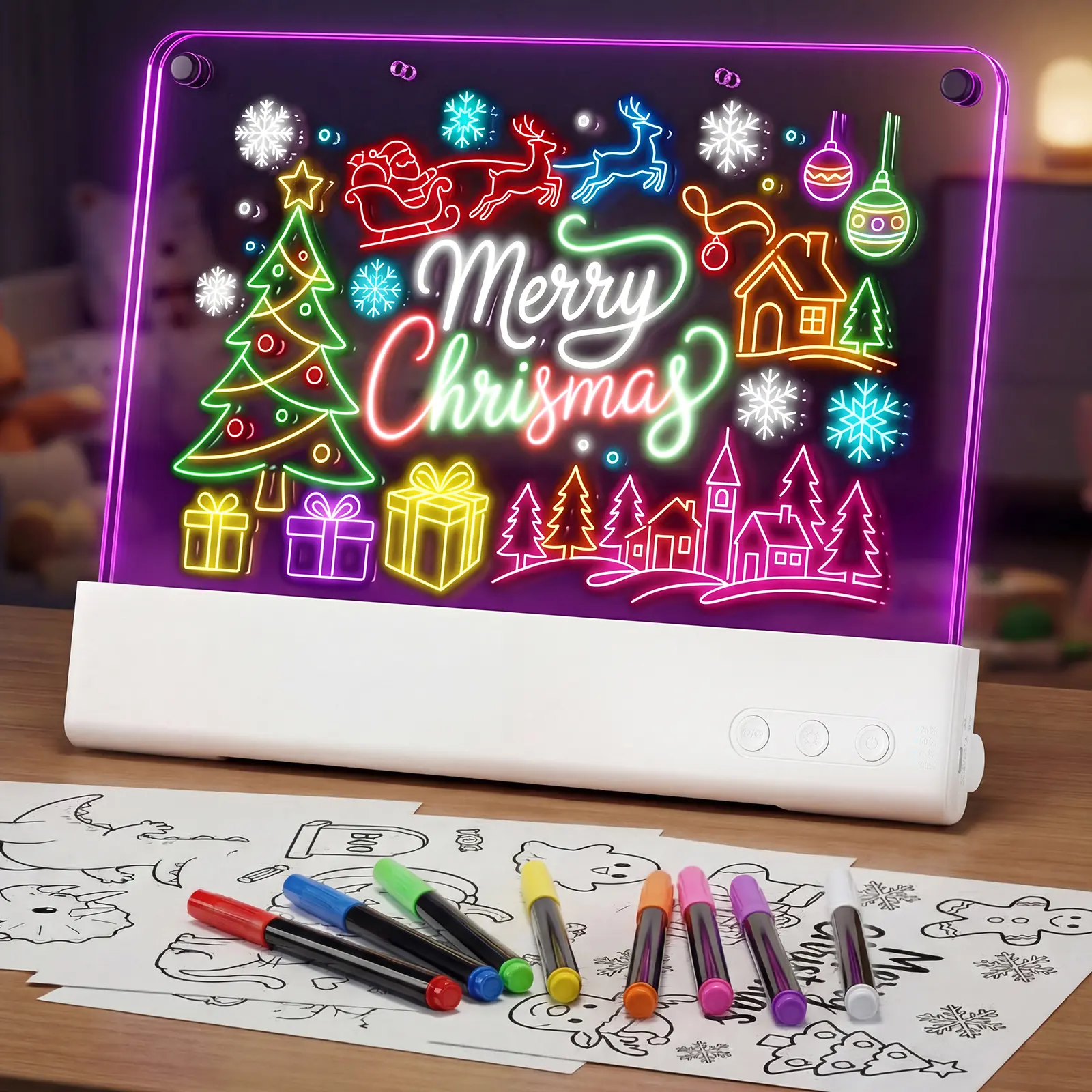 Glow Art Drawing Board for Kids, Electroluminescent Light-Up Doodle Board with Detachable Dual Panels, Trace & Draw LED Painting Toy, Reusable Creative Night Light Art Set for Boys Girls Gifts