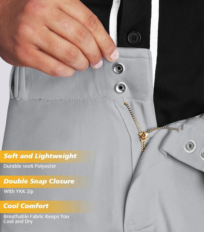 Penveer Knicker Style Adult Baseball Pants with Durable Snap Zip, Elastic Bottom Mens Baseball Pants (Gray)