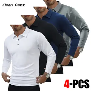 Clean Gent Men's Polo Shirt, Front Three Button Quick Dry Long Sleeve, Sweat Absorbing Breathable Golf Shirt, Classic Comfortable Outdoor Sports Top, Casual POLO Shirt, All Seasons
