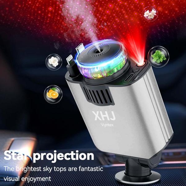 Smart Portable Car Air Freshener with Starlight Diffuser ,Intelligent Sensing & Atmosphere Lighting - Retractable Car Charger & Aromatherapy Diffuser ,Christmas Perfect Gift for Men