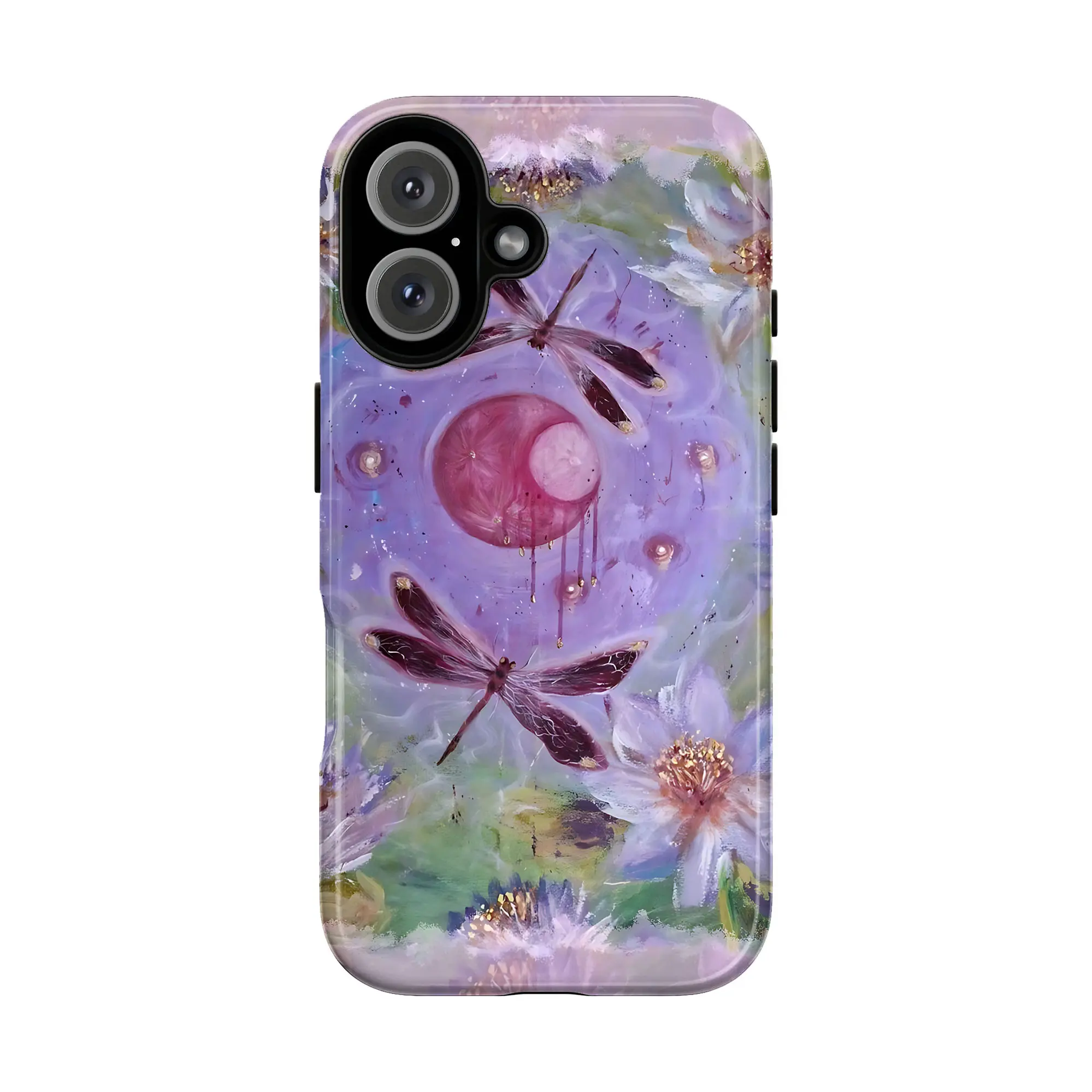 Whimsigoth Aesthetic Dragonfly Phone Case for IP 17 16 15 14 13 12 11 Pro Max Plus, Vintage Boho Patchwork Floral Case, Purple Lotus Fairycore, Fairycore Nature - Aesthetic Purple Flower  Phone  Cover, Girly Floral Tough Case, Waterproof
