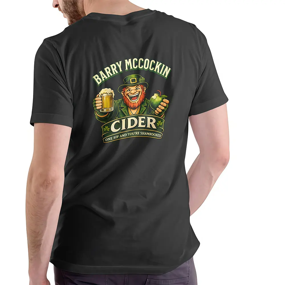 BARRY MCCOCKIN Printed Cider Menswear T-Shirt - Men's Classic Casual Short-Sleeve Top, Soft Round Neck Unisex Cotton Streetwear Made in USA, Shortsleeve