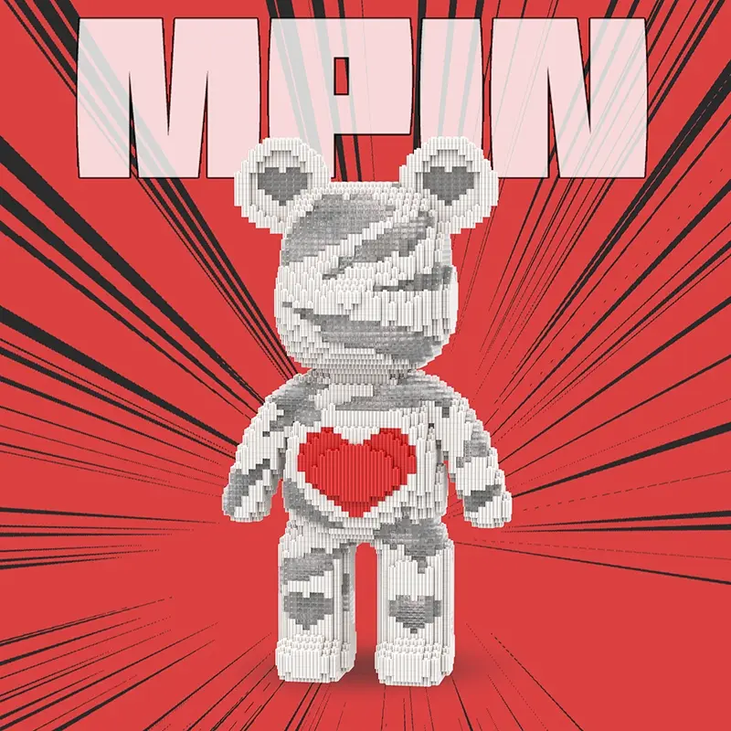 Creative Bear Building Blocks Set, Stacking Building Blocks, 5300 Pieces, 43cm High, Heart Transparent Medium Size, Unisex Gift, Home Decoration