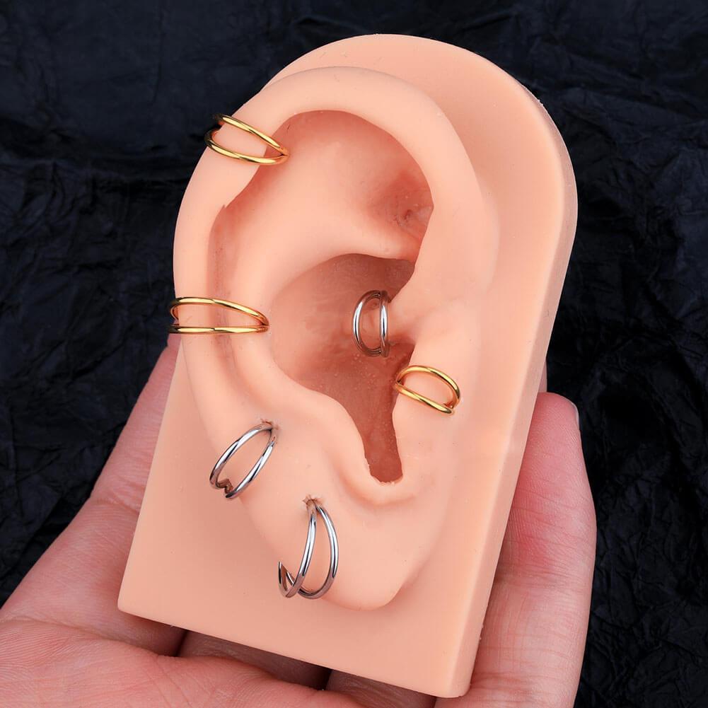 Oufer 20G/18G/16G Hinged Segment Double Rows Nose Nostril Piercing Hoop Ring Helix Conch Lobe Hoop Cartilage Hoop Ring 5mm 6mm 7mm 8mm 9mm 10mm 11mm 12mm 316L Stainless Steel